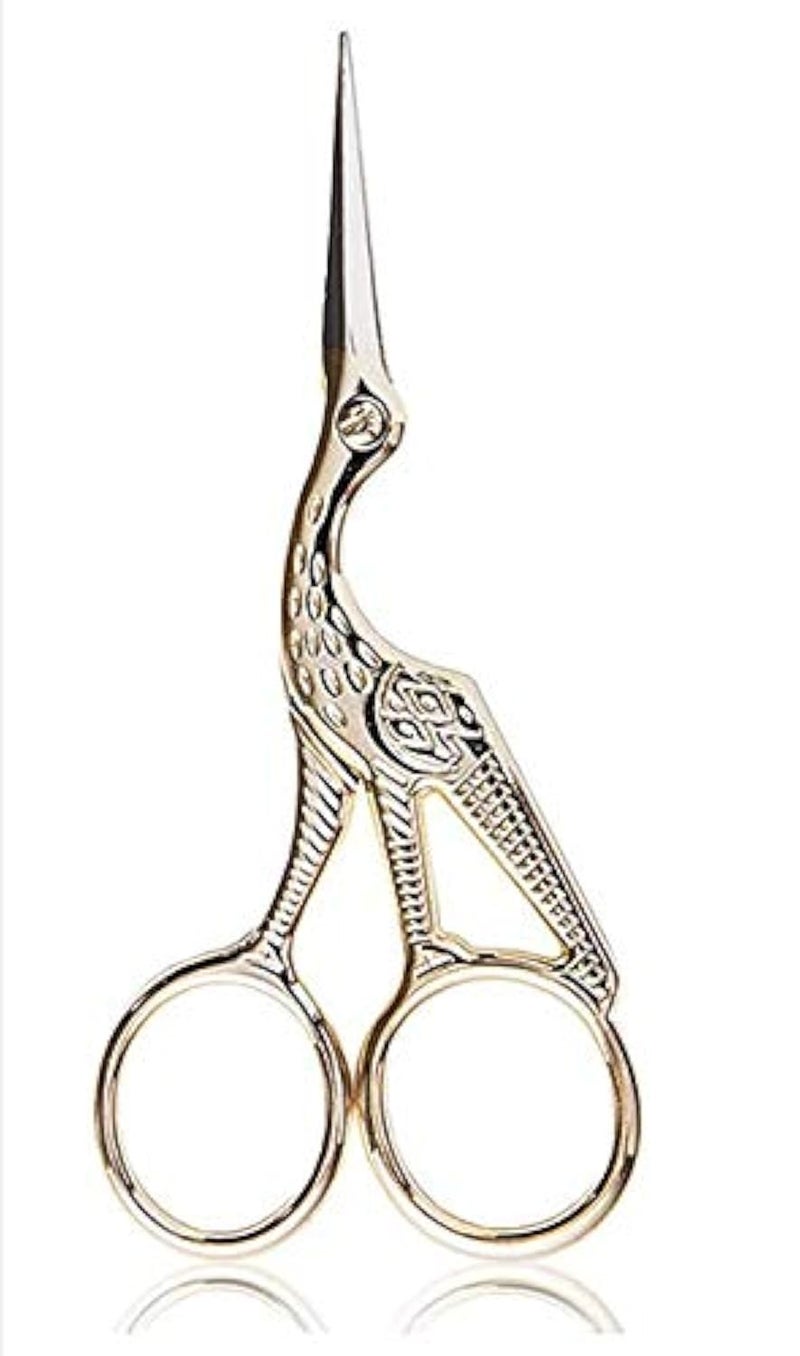 3.6" Stainless Steel Tip Classic Stork Scissors Crane Design Sewing Scissors DIY Tools Small Shear for Embroidery, Craft, Needle Work, Art Work Everyday Use - Gold